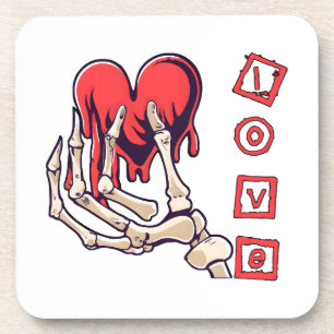 Symbolische liefde skelet hand geeft hart bier onderzetter
