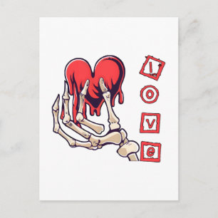 Symbolische liefde skelet hand geeft hart briefkaart