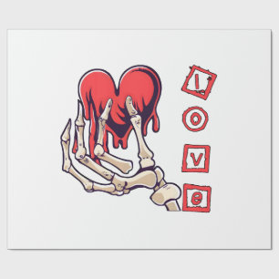 Symbolische liefde skelet hand geeft hart cadeaupapier