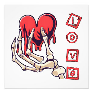 Symbolische liefde skelet hand geeft hart foto afdruk