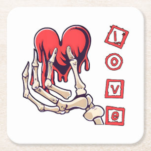 Symbolische liefde skelet hand geeft hart kartonnen onderzetters