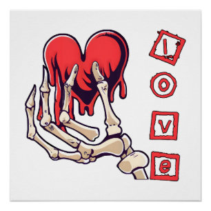 Symbolische liefde skelet hand geeft hart perfect poster