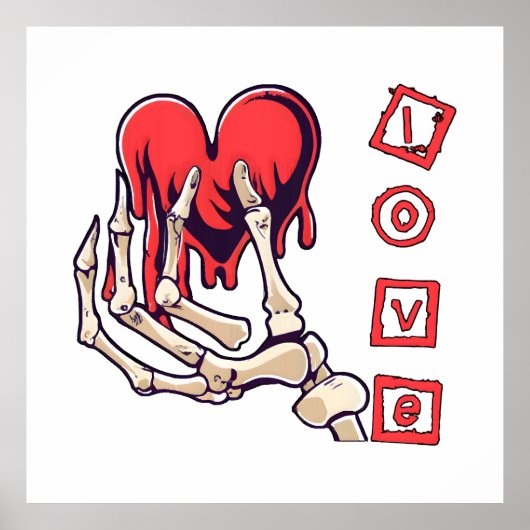 Symbolische liefde skelet hand geeft hart poster (Voorkant)