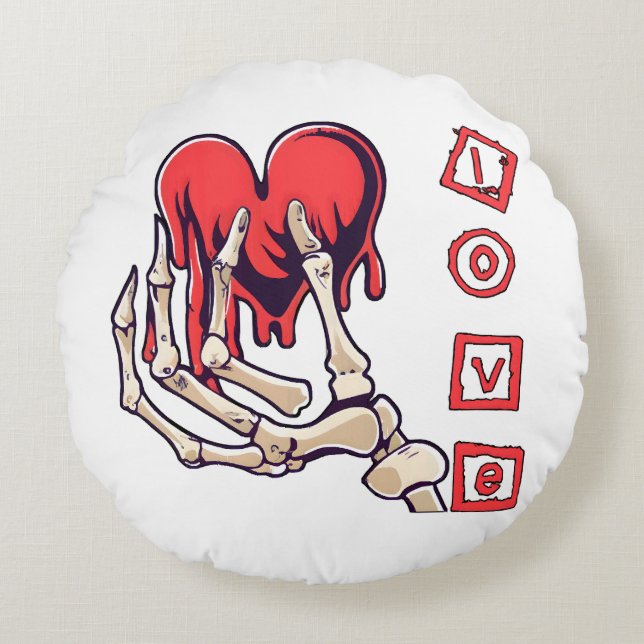 Symbolische liefde skelet hand geeft hart rond kussen (Voorkant)