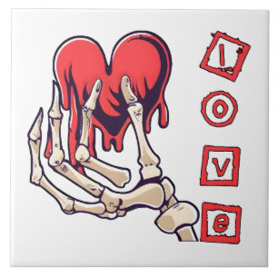 Symbolische liefde skelet hand geeft hart tegeltje