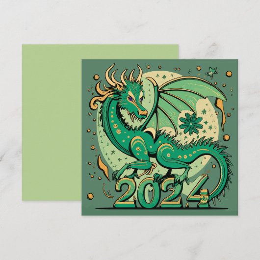 Symbool 2024 Nieuwjaar, groene houten draak (Voorkant / Achterkant)