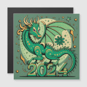 Symbool 2024 Nieuwjaar, groene houten draak (Voorkant / Achterkant)