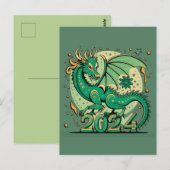 Symbool 2024 Nieuwjaar, groene houten draak Briefkaart (Voorkant / Achterkant)