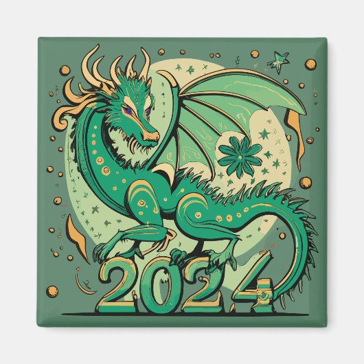 Symbool 2024 Nieuwjaar, groene houten draak Magneet (Voorkant)