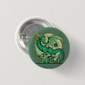 Symbool 2024 Nieuwjaar, groene houten draak Ronde Button 3,2 Cm (Voorkant /achterkant)