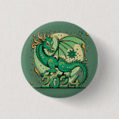 Symbool 2024 Nieuwjaar, groene houten draak Ronde Button 3,2 Cm (Voorkant)