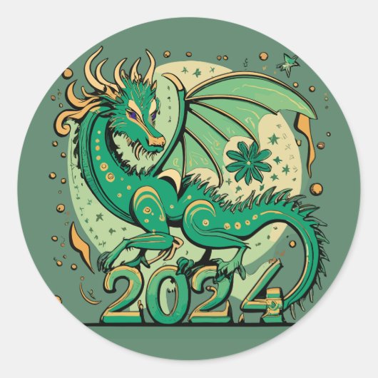 Symbool 2024 Nieuwjaar, groene houten draak Ronde Sticker (Voorkant)