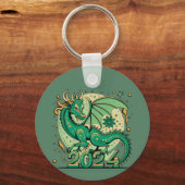 Symbool 2024 Nieuwjaar, groene houten draak Sleutelhanger (Achterkant)