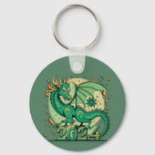 Symbool 2024 Nieuwjaar, groene houten draak Sleutelhanger (Achterkant)