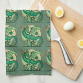 Symbool 2024 Nieuwjaar, groene houten draak Theedoek (Quarter Fold)