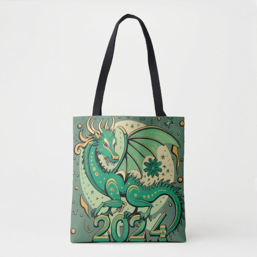 Symbool 2024 Nieuwjaar, groene houten draak Tote Bag (Voorkant)