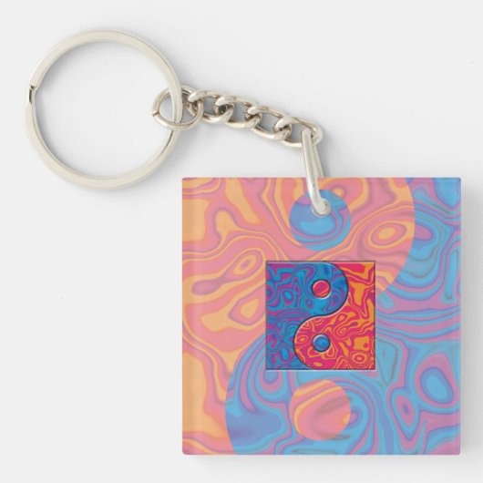 Symbool blauw en Oranje Yin Yang Sleutelhanger (voorkant)