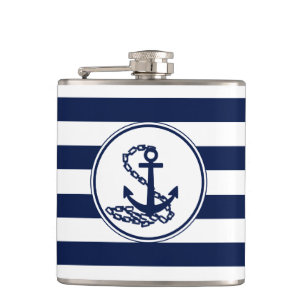 Symbool blauw en witte strepen Sailor stijl Heupfles