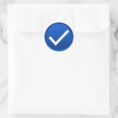 Symbool blauw vinkje ronde sticker (Tas)