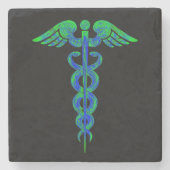 Symbool Caduceus Black Blue Medical Stenen Onderzetter (Voorkant)