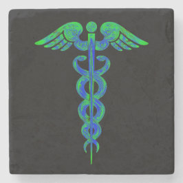 Symbool Caduceus Black Blue Medical Stenen Onderzetter