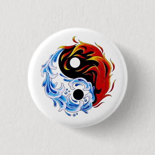 Symbool cartoon tattoo: watervuur Yin Yang Ronde Button 3,2 Cm (Voorkant)