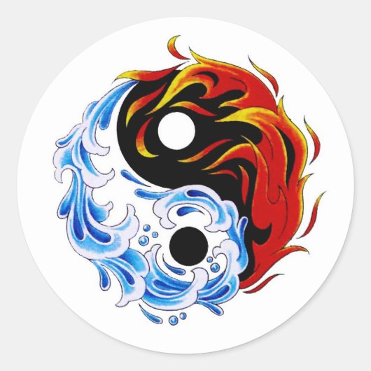 Symbool cartoon tattoo: watervuur Yin Yang Ronde Sticker (Voorkant)