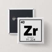 Symbool chemisch element zirkonium vierkante button 5,1 cm (Voorkant /achterkant)