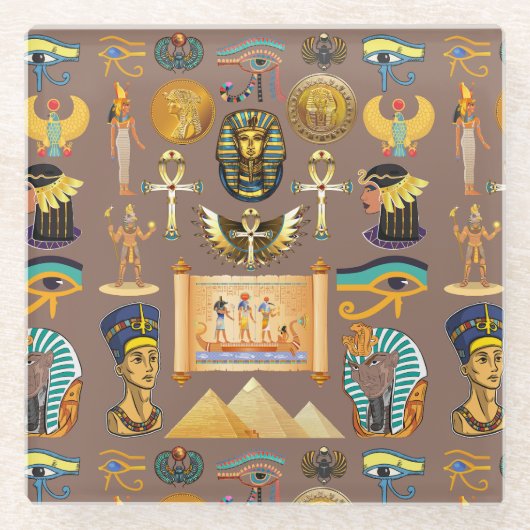 Symbool Egyptisch ouderlijk rechthoekig patroonsym Glazen Onderzetter (Voorkant)