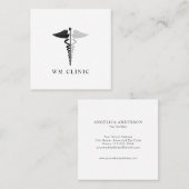 Symbool Faux Silver Foil en Black Caduceus Vierkante Visitekaartje (Voorkant / Achterkant)