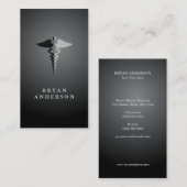 Symbool Faux Silver Foil en Black Caduceus Visitekaartje (Voorkant / Achterkant)