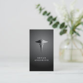 Symbool Faux Silver Foil en Black Caduceus Visitekaartje (Staand voorkant)