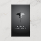 Symbool Faux Silver Foil en Black Caduceus Visitekaartje (Voorkant)