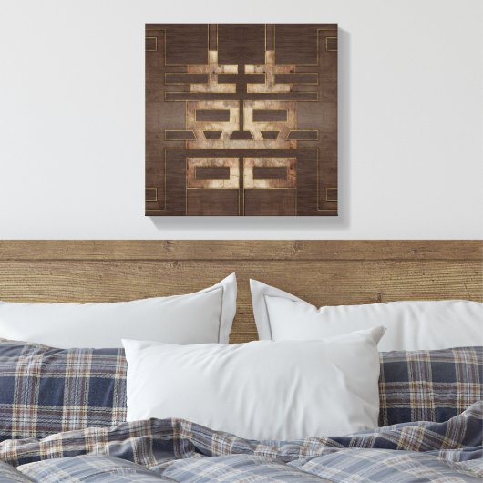 Symbool Geometrisch goud met dubbel geluk op hout Canvas Afdruk (Insitu (Slaapkamer))