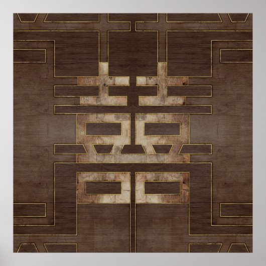 Symbool Geometrisch goud met dubbel geluk op hout Poster (Voorkant)