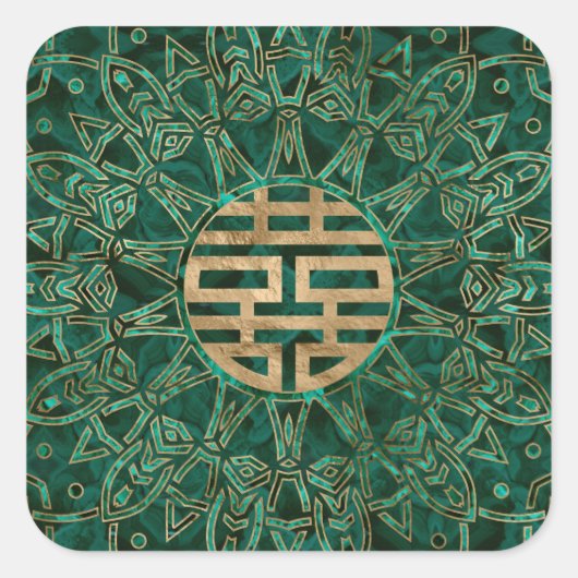 Symbool Gold en malachite met dubbel geluk Vierkante Sticker (Voorkant)