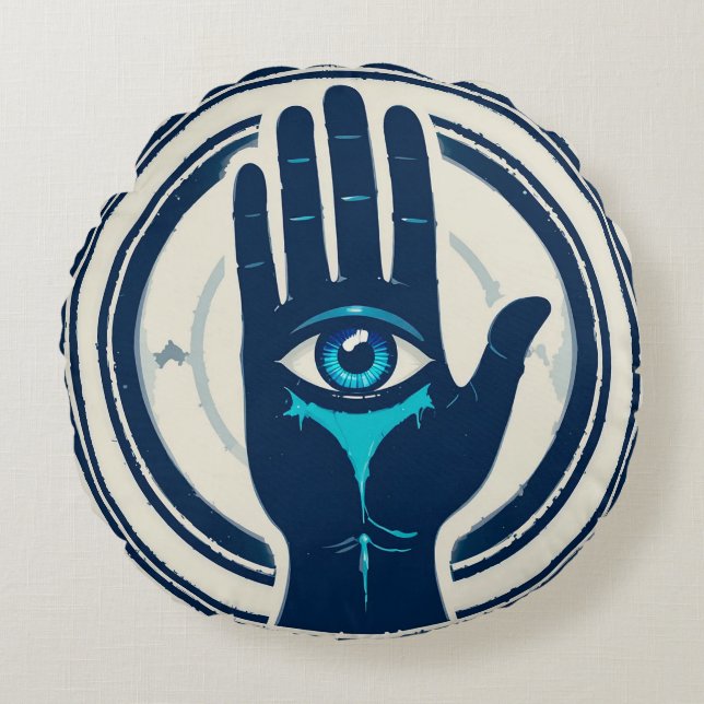 Symbool met hand met centraal oog rond kussen (Voorkant)