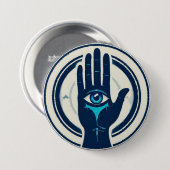 Symbool met hand met centraal oog ronde button 7,6 cm (Voorkant /achterkant)