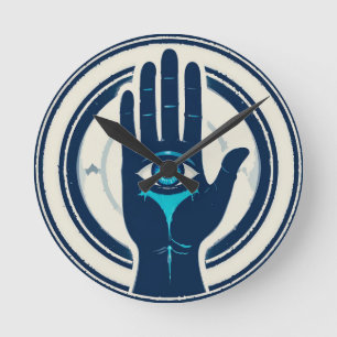 Symbool met hand met centraal oog ronde klok