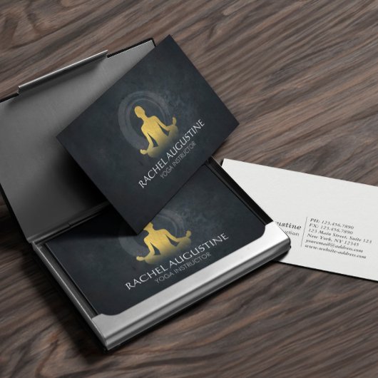 Symbool negeren en gouden Yoga Meditation Instruct Visitekaartje