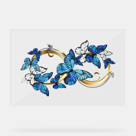 Symbool oneindigheid van Blauwe Morpho Vlinders Acryl Bord (Voorkant)