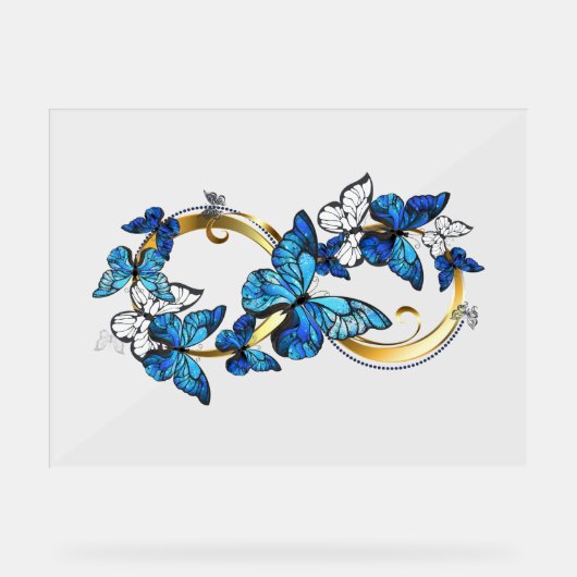 Symbool oneindigheid van blauwe Morpho vlinders Acryl Bord (Voorkant)