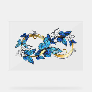 Symbool oneindigheid van Blauwe Morpho Vlinders Acryl Bord