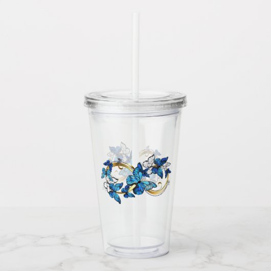Symbool oneindigheid van Blauwe Morpho Vlinders Acryl Drinkbeker (Voorkant)