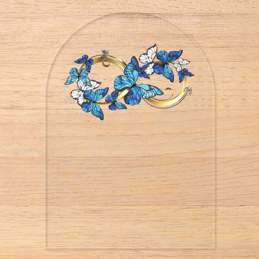 Symbool oneindigheid van blauwe Morpho vlinders Acryl Uitnodigingen (Voorkant)