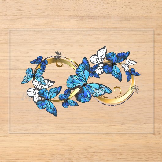 Symbool oneindigheid van blauwe Morpho vlinders Acryl Uitnodigingen (Voorkant)