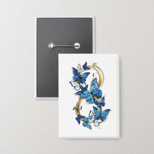 Symbool oneindigheid van Blauwe Morpho Vlinders Button (Voorkant / Achterkant)