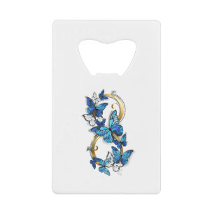 Symbool oneindigheid van Blauwe Morpho Vlinders Creditkaart Flessenopener