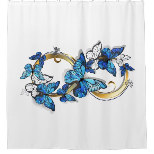 Symbool oneindigheid van Blauwe Morpho Vlinders Douchegordijn (Voorkant)