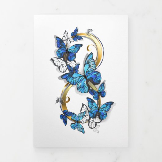 Symbool oneindigheid van Blauwe Morpho Vlinders Drieluik Aankondiging (Cover)